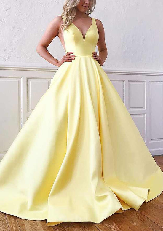 Load image into Gallery viewer, Gorgeous Ball Gown V Neck Sleeveless Satin Sweep Train Prom Dress-27dress
