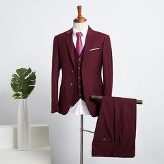 Gorgeous Burgundy 3 Pieces Slim Fit Tailored Suit For Business