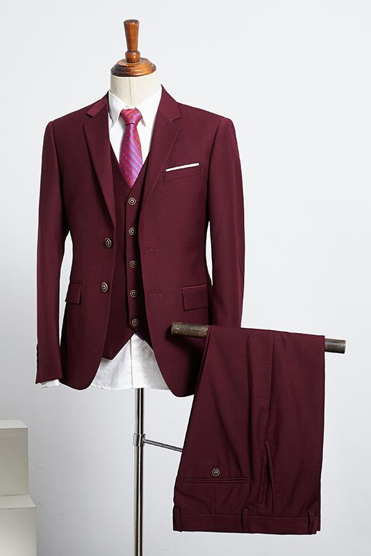 Gorgeous Burgundy 3 Pieces Slim Fit Tailored Suit For Business