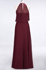 Gorgeous Chiffon Flounced Crinkle Sheath Long Burgundy Bridesmaid Dresses-27dress