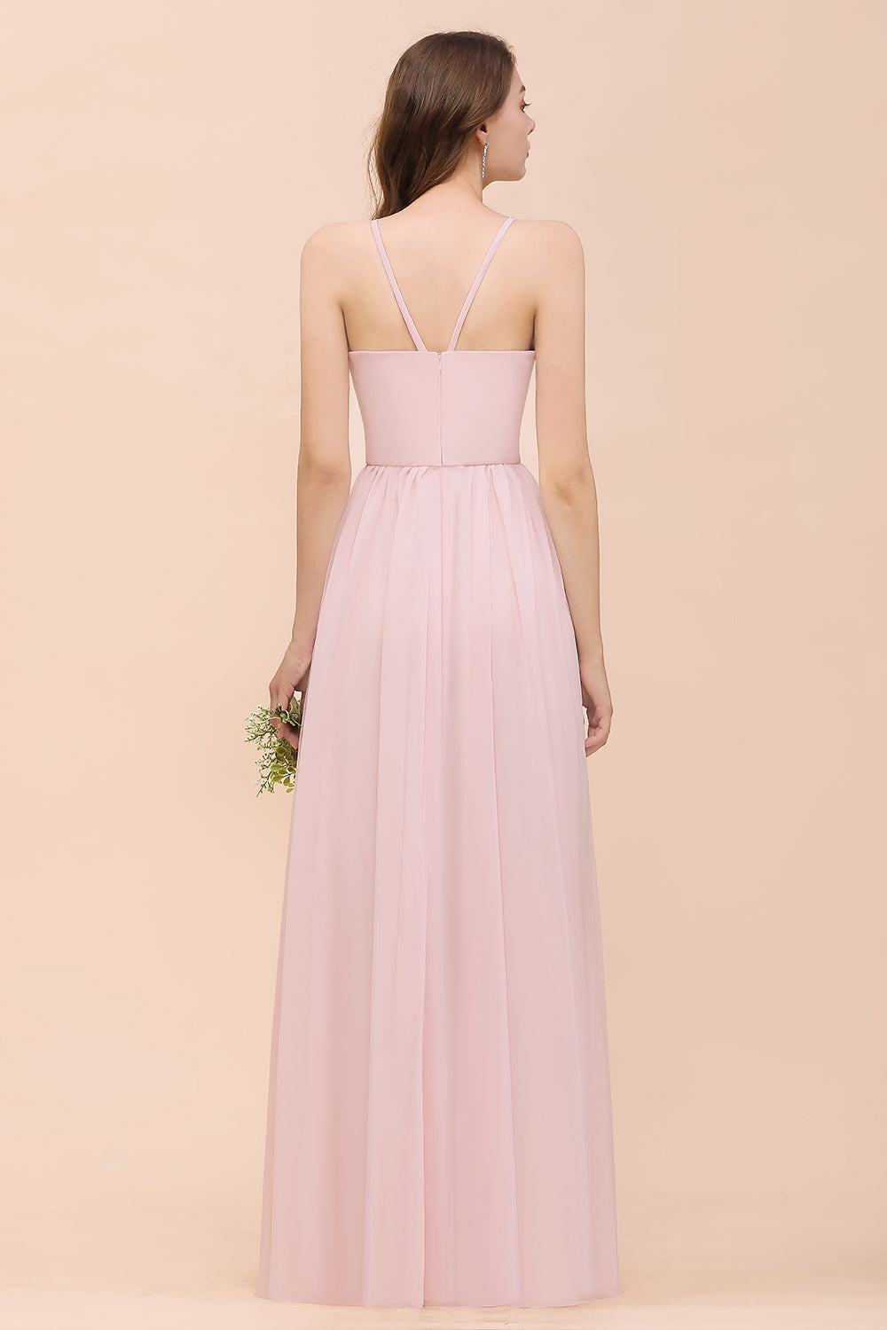 Gorgeous Chiffon Halter Ruffle Affordable Long Bridesmaid Dress-27dress
