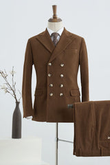 Gorgeous Corduroy Brown Double Breasted Custom Suit For Business