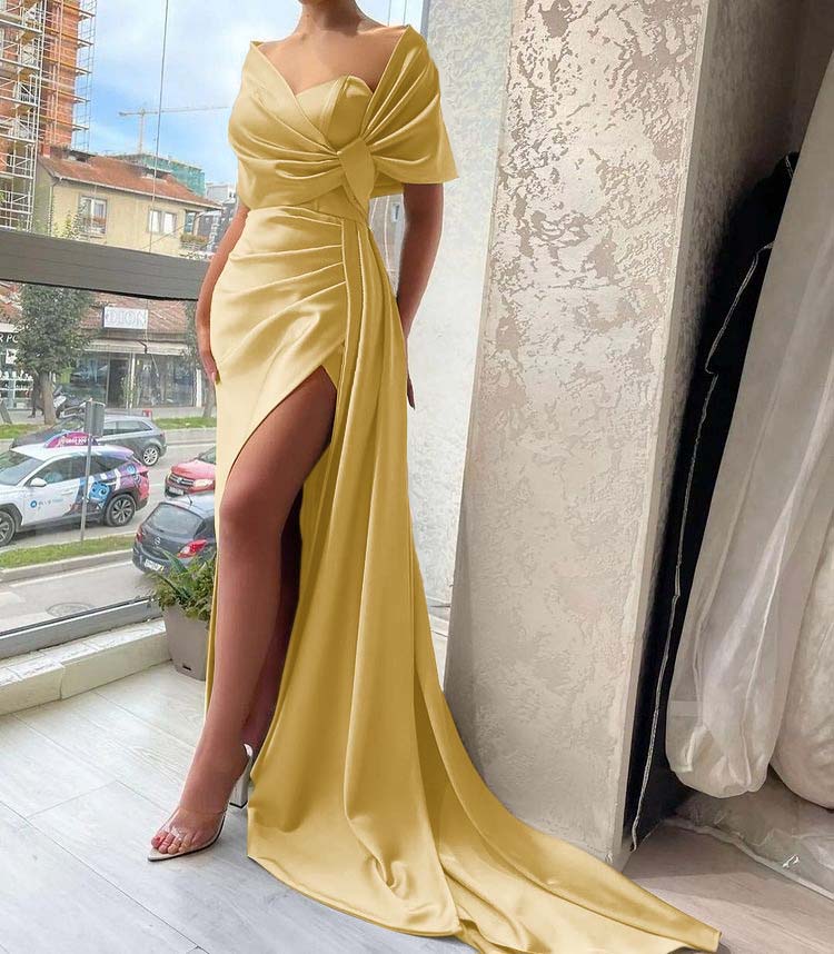 Gorgeous Dusty Sage Prom Dress High Split With Ruffles Pleated
