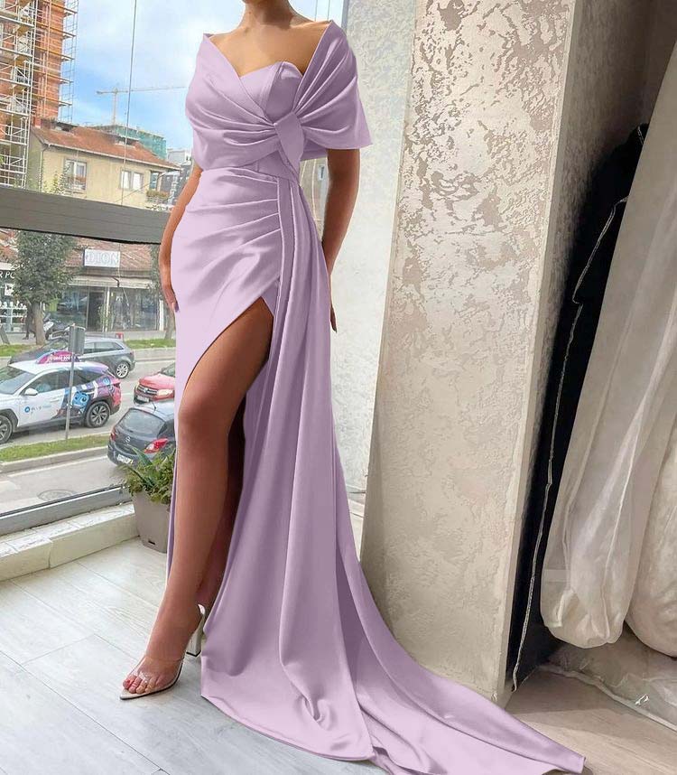 Gorgeous Dusty Sage Prom Dress High Split With Ruffles Pleated