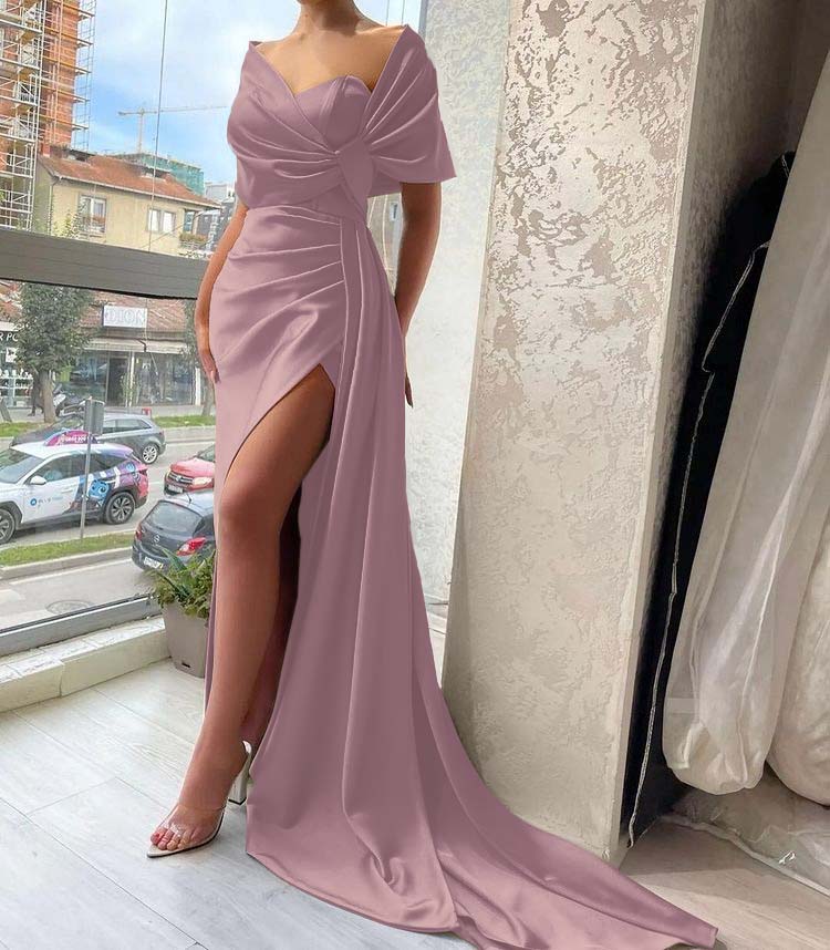 Gorgeous Dusty Sage Prom Dress High Split With Ruffles Pleated