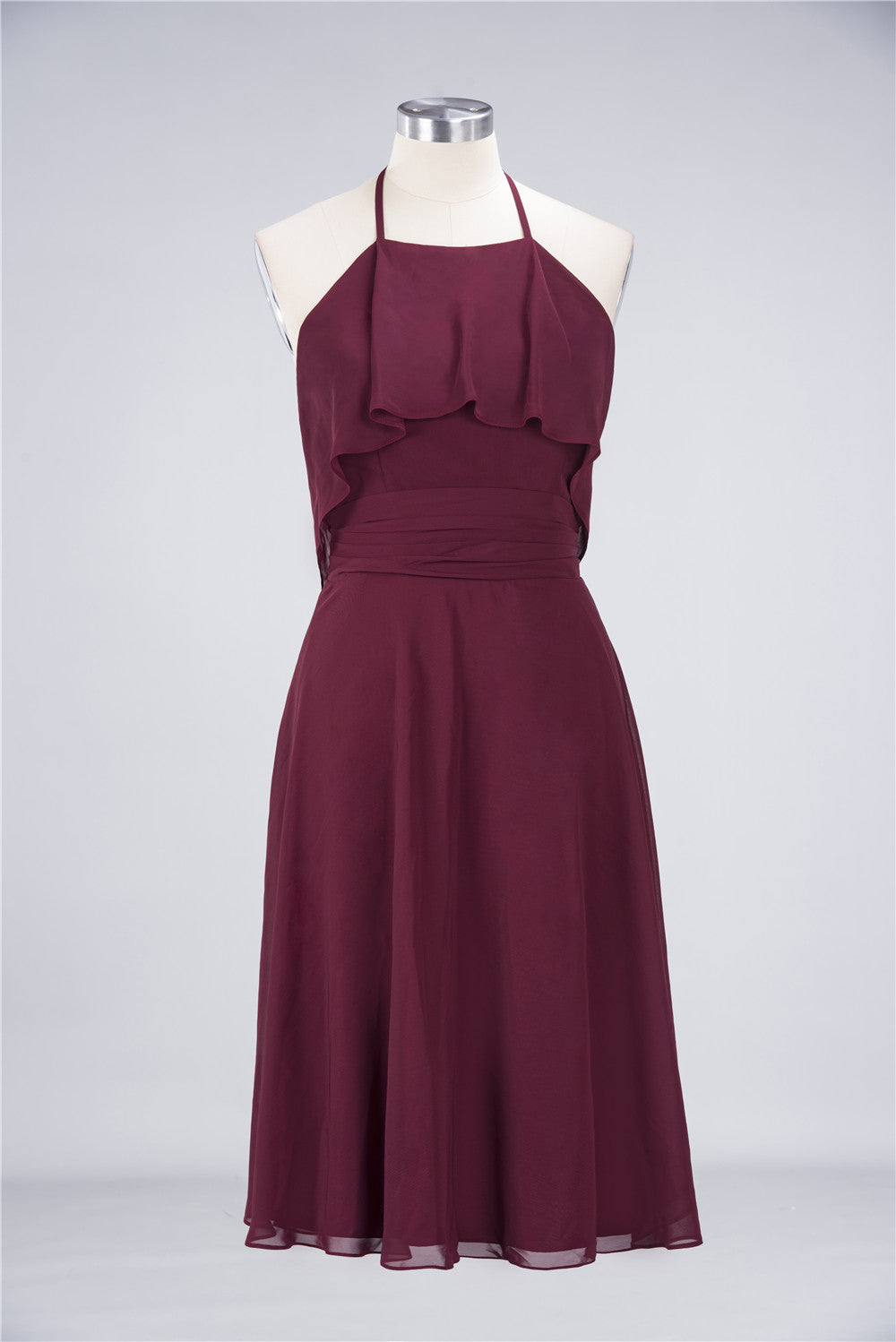Gorgeous Halter Sleeveless Chiffon Short Bridesmaid Dress with Ruffle-27dress