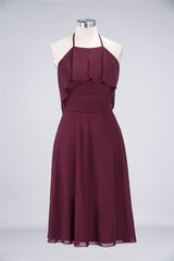 Gorgeous Halter Sleeveless Chiffon Short Bridesmaid Dress with Ruffle-27dress