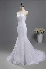 Gorgeous Jewel Lace Mermaid Wedding Dress Sleeveless Appliques Bridal Gowns with Rhinestones-27dress