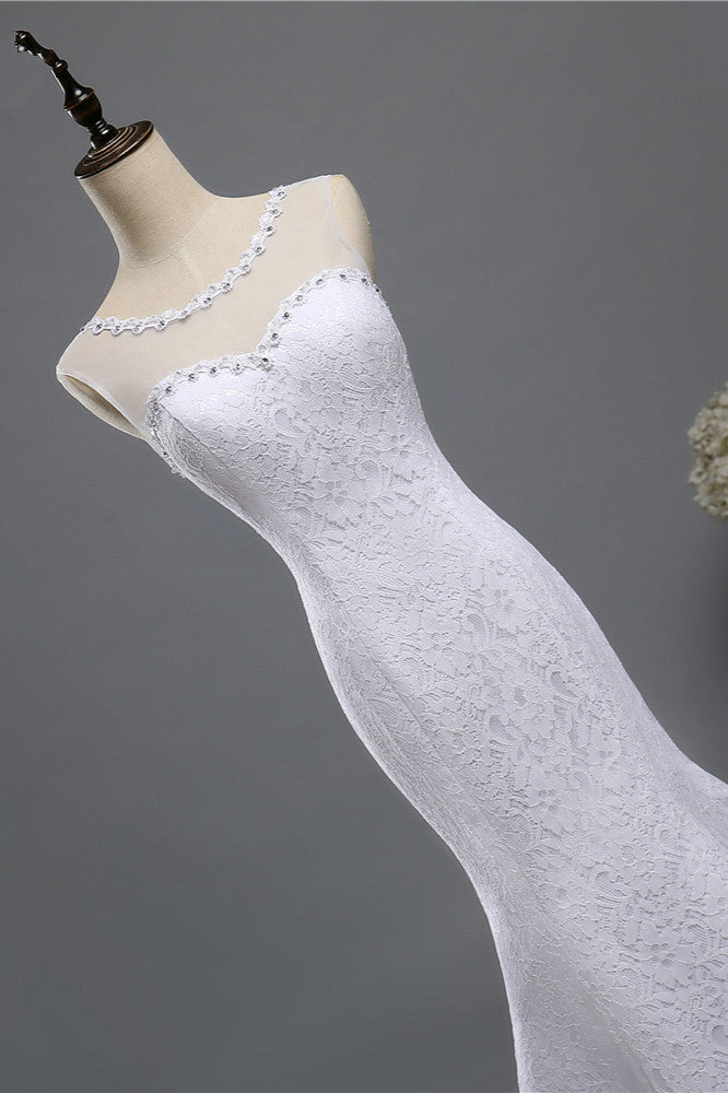 Gorgeous Jewel Lace Mermaid Wedding Dress Sleeveless Appliques Bridal Gowns with Rhinestones-27dress