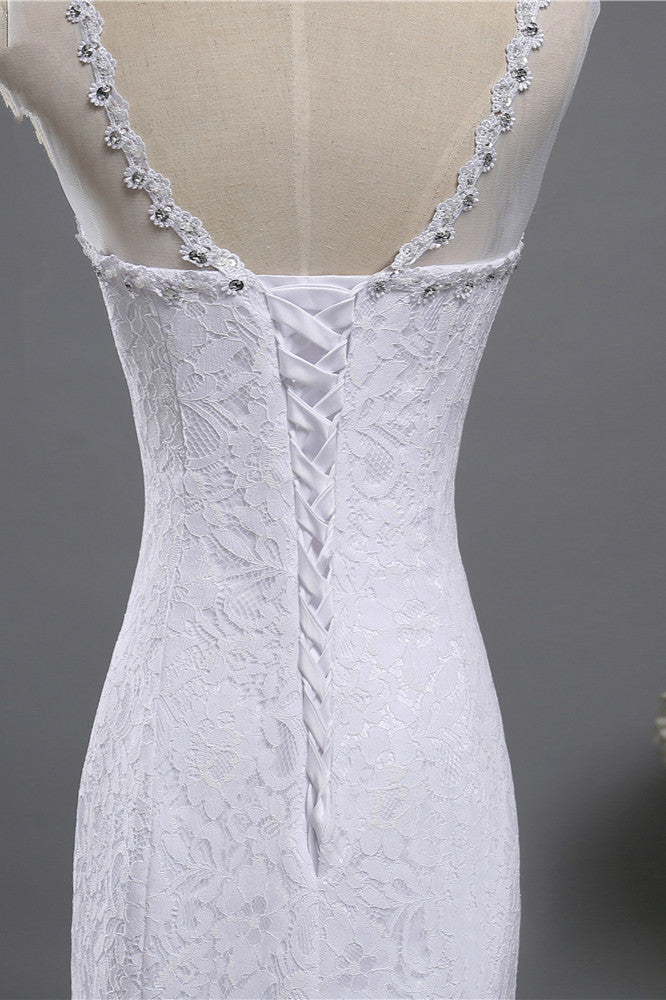 Gorgeous Jewel Lace Mermaid Wedding Dress Sleeveless Appliques Bridal Gowns with Rhinestones-27dress