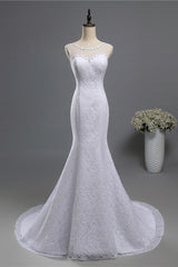 Gorgeous Jewel Lace Mermaid Wedding Dress Sleeveless Appliques Bridal Gowns with Rhinestones-27dress