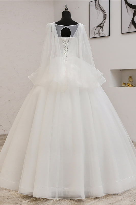 Gorgeous Jewel Sleeveless White Wedding Dress Tulle Appliques Bridal Gowns Online-27dress