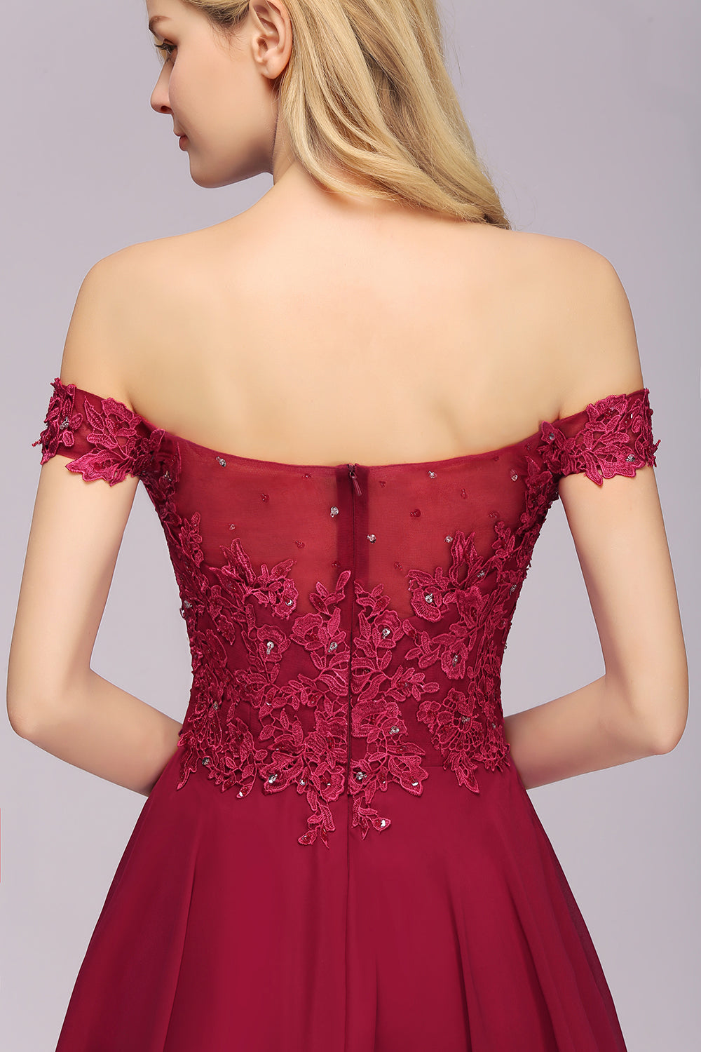 Gorgeous Lace Off-the-shoulder Short Burgundy Bridesmaid Dresses 27dress Gorgeous Lace Off-the-shoulder Short Burgundy Bridesmaid Dresses 27dress