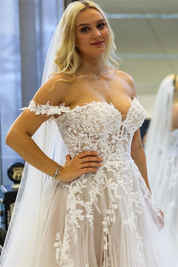 Gorgeous Lace Wedding Dress Off-the-Shoulder Tulle-27dress