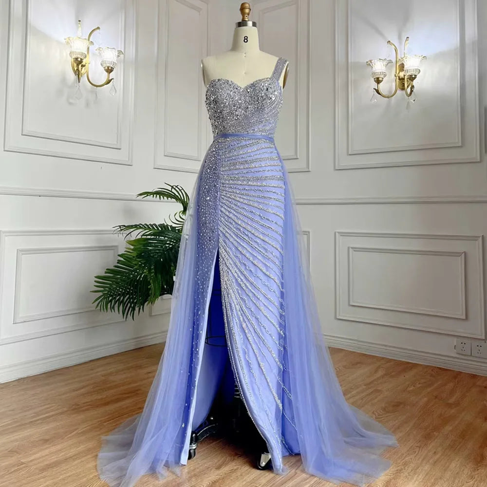 Gorgeous Lavender One shoulder Bead Embroidery Customizable Floor Length Prom Dress