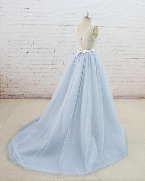 Load image into Gallery viewer, Gorgeous Light Blue Tulle Lace Wedding Dress Sheer Back Summer Bridal Gowns On Sale-27dress

