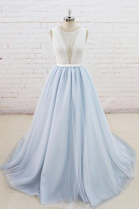 Load image into Gallery viewer, Gorgeous Light Blue Tulle Lace Wedding Dress Sheer Back Summer Bridal Gowns On Sale-27dress
