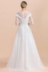 Gorgeous Long Sleeve Lace Wedding Dress Online Appliques Bridal Gowns With Beadings-27dress