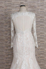 Gorgeous Longsleeves V-neck Mermaid Wedding Dresses White Lace Bridal Gowns With Appliques On Sale-27dress