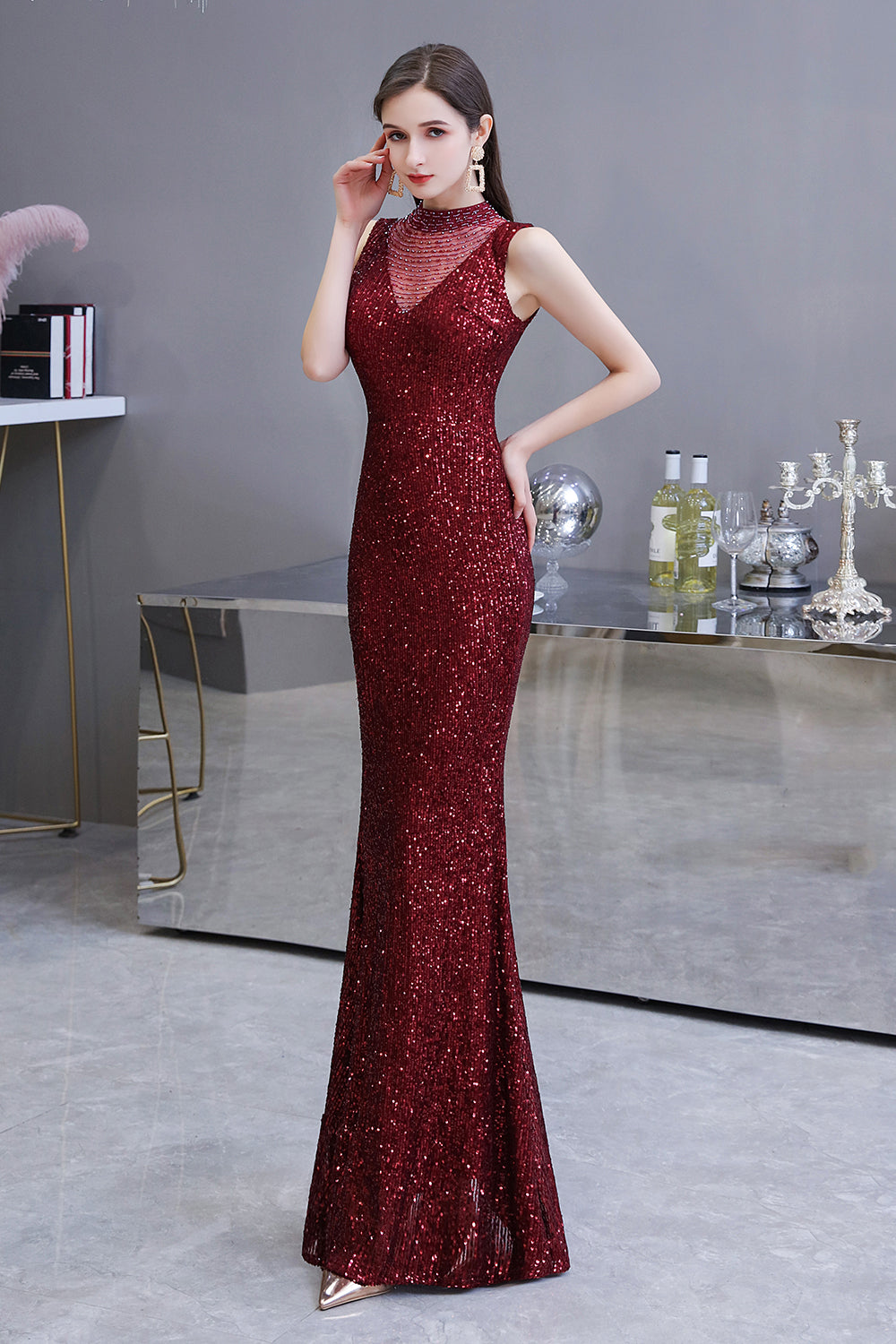 Gorgeous Mermaid Burgundy Sequins Long Formal Dress 27dress Gorgeous Mermaid Burgundy Sequins Long Formal Dress 27dress