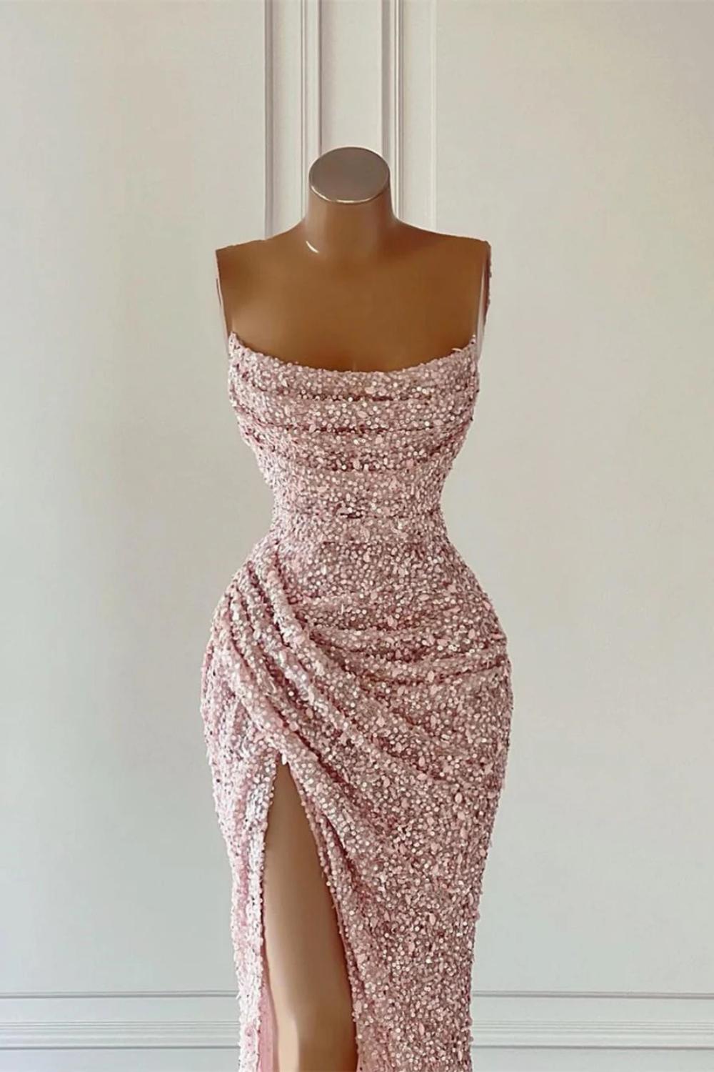 Gorgeous Mermaid Sleeveless Sequined Long Prom Dresses with Slit-27dress