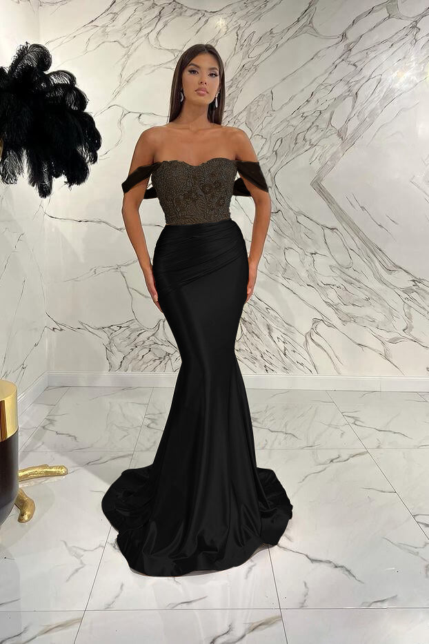 Gorgeous Off the Shoulder Mermaid Sequins Prom Dress With Beading Pleated