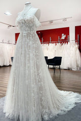 Gorgeous Off The Shoulder Tulle Lace Ruffles Wedding Dresses-27dress