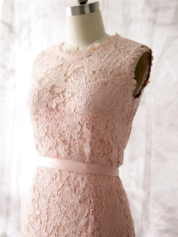 Gorgeous Pink Lace Bridesmaid Dress with Scoop Neck and Sashes/Ribbons - Knee-length