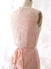 Gorgeous Pink Lace Bridesmaid Dress with Scoop Neck and Sashes/Ribbons - Knee-length