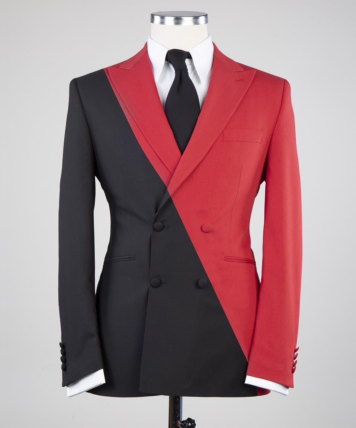 Gorgeous Red And Black Double Breasted Slim Fit Bespoke Men Suits