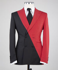 Gorgeous Red And Black Double Breasted Slim Fit Bespoke Men Suits