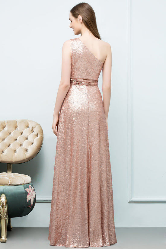 Gorgeous Sequined One-shoulder Bridesmaid Dress with Ruffles-27dress
