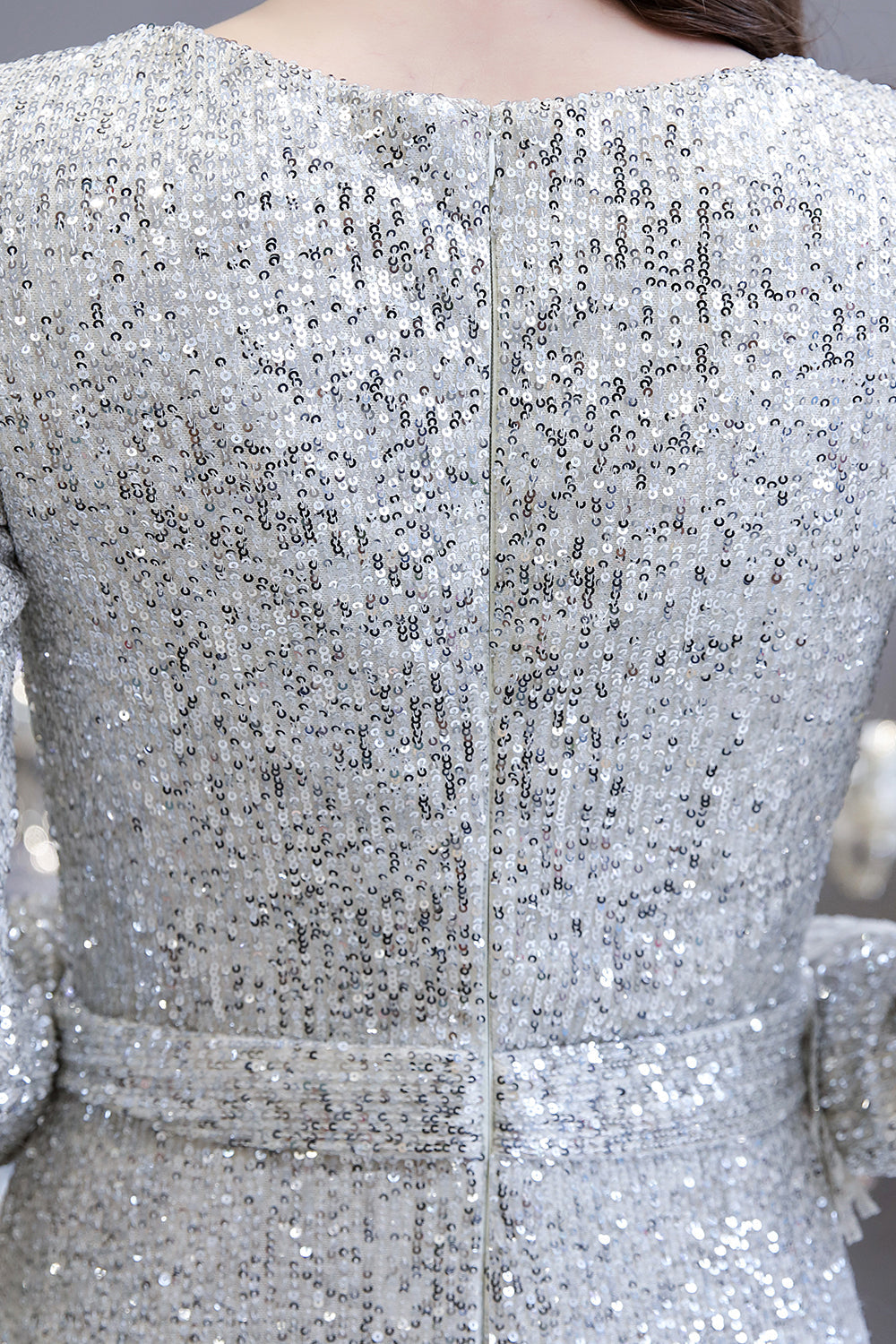 Gorgeous Sequins Long Sleeve V-Neck Mermaid Evening Gowns-27dress