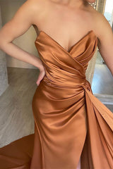 Gorgeous Sleeveless Mermaid Prom Dress Split With Pleated Ruffles