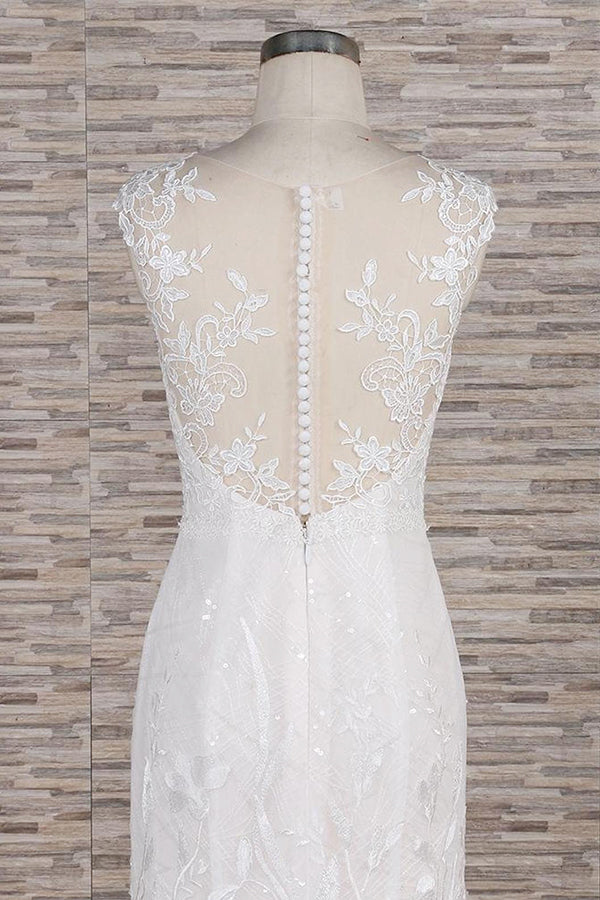 Gorgeous Sleeveless Straps Lace Wedding Dresses Jewel Straps Mermaid Bridal Gowns With Appliques On Sale-27dress