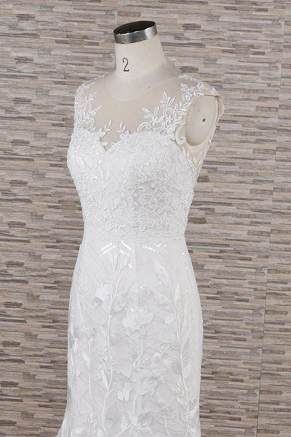 Gorgeous Sleeveless Straps Lace Wedding Dresses Jewel Straps Mermaid Bridal Gowns With Appliques On Sale-27dress