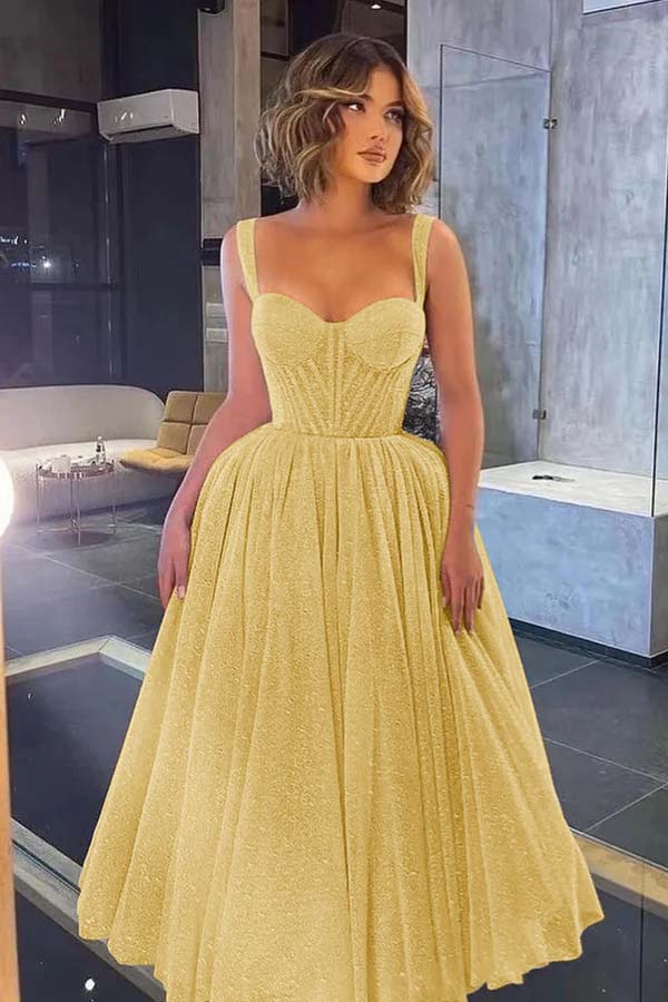 Gorgeous Spaghetti Strap Sweetheart Sequins Prom Dress With Tulle
