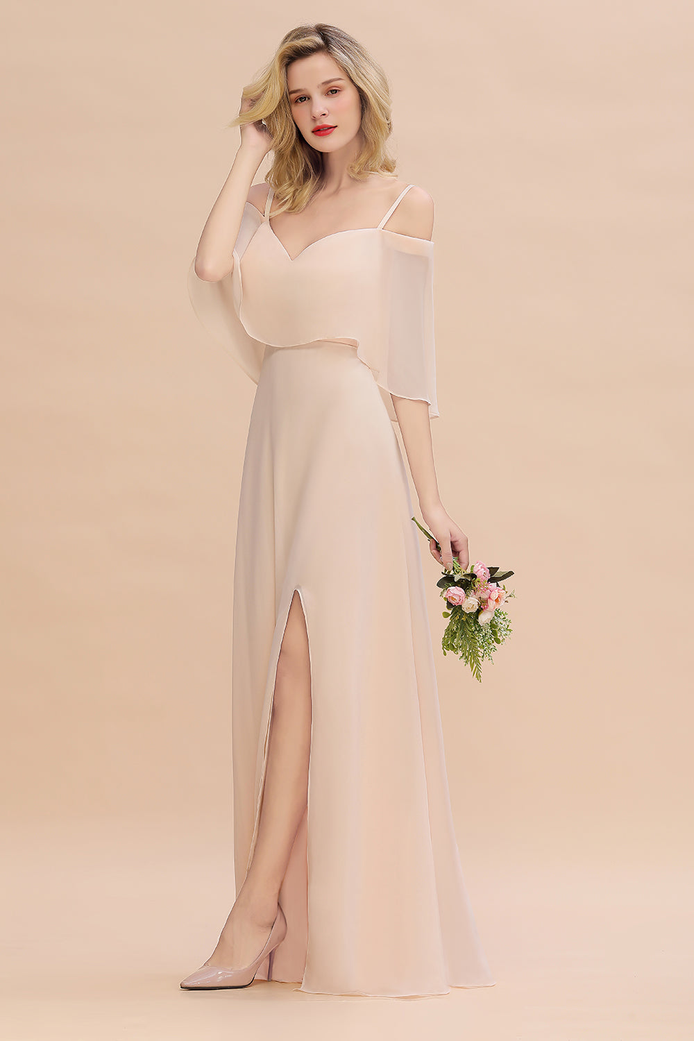 Gorgeous Spaghetti Straps Flounced Crinkle Affordable Bridesmaid Dresses with Slit-27dress