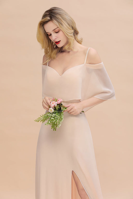 Gorgeous Spaghetti Straps Flounced Crinkle Affordable Bridesmaid Dresses with Slit-27dress