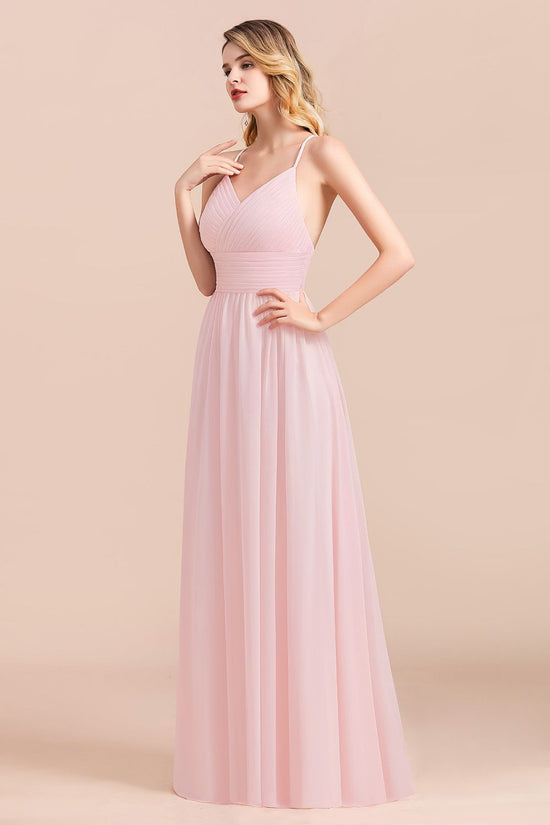 Gorgeous Spaghetti Straps Ruffle Pink Chiffon Bridesmaid Dress Affordable-27dress