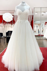 Gorgeous Spaghetti Straps Tulle Ivory Lace Wedding Dresses-27dress