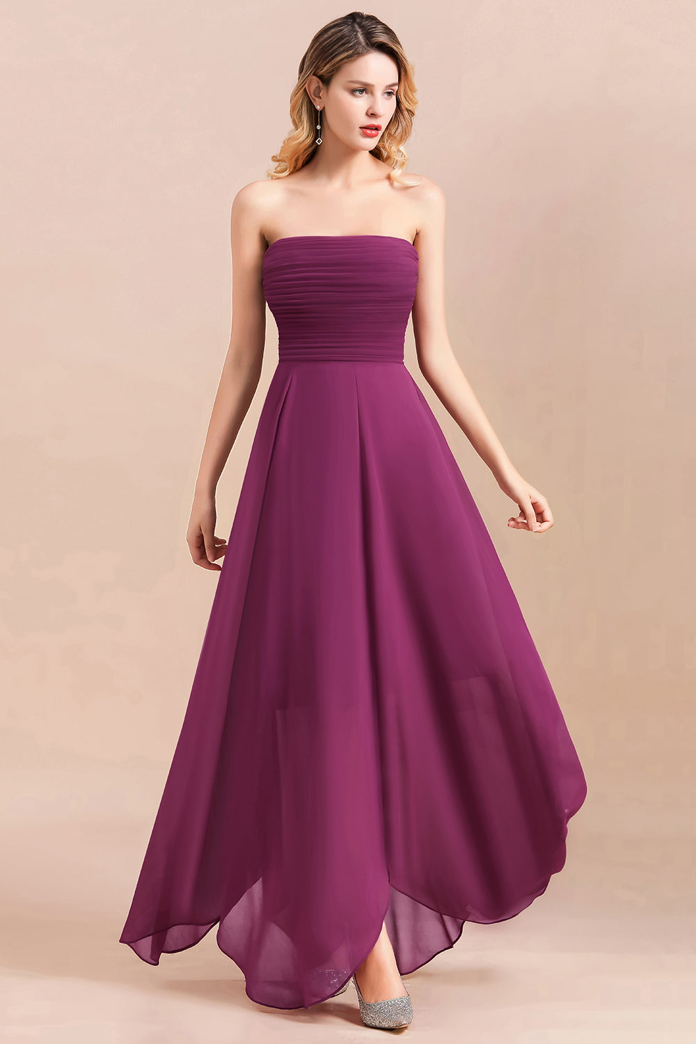 Gorgeous Strapless Ruffle Bridesmaid Dress with Petal Hemline-27dress