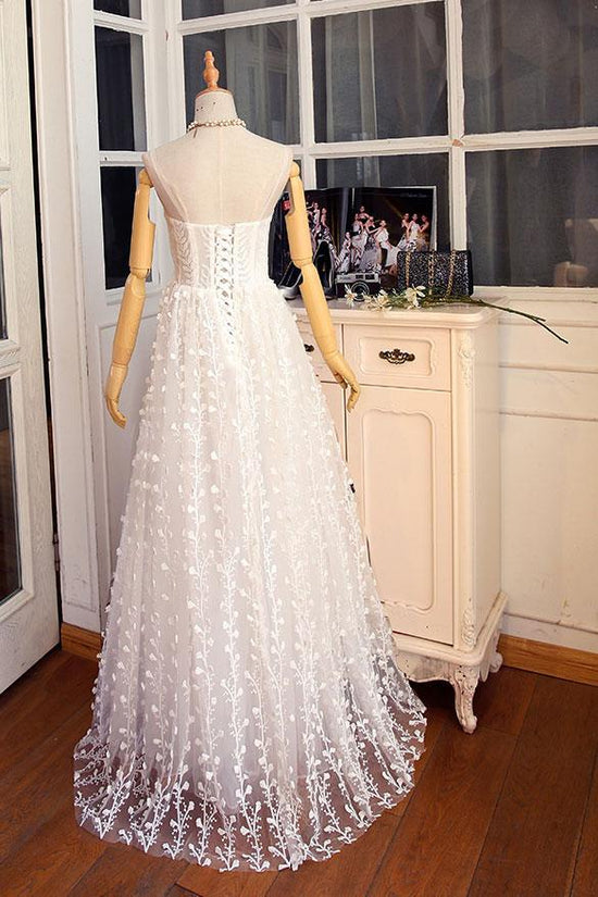 Gorgeous Sweetheart Long Spaghetti Straps Wedding Dress Sleeveless Appliques Bridal Gowns On Sale-27dress