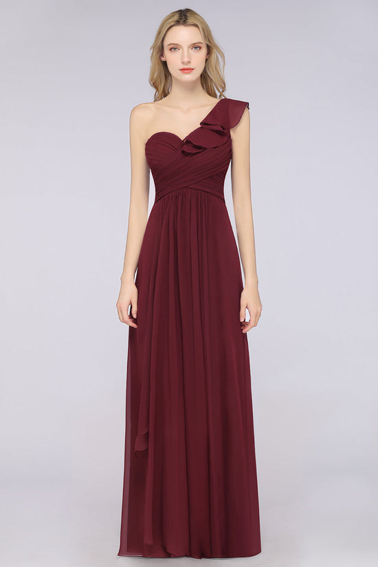 Gorgeous Sweetheart Ruffle Burgundy Chiffon Bridesmaid Dress With One-shoulder-27dress