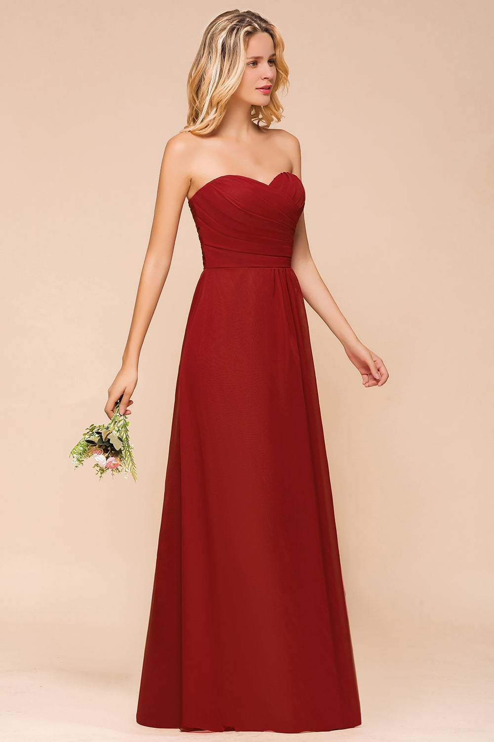 Gorgeous Sweetheart Strapless Rust Bridesmaid Dresses with Ruffle-27dress