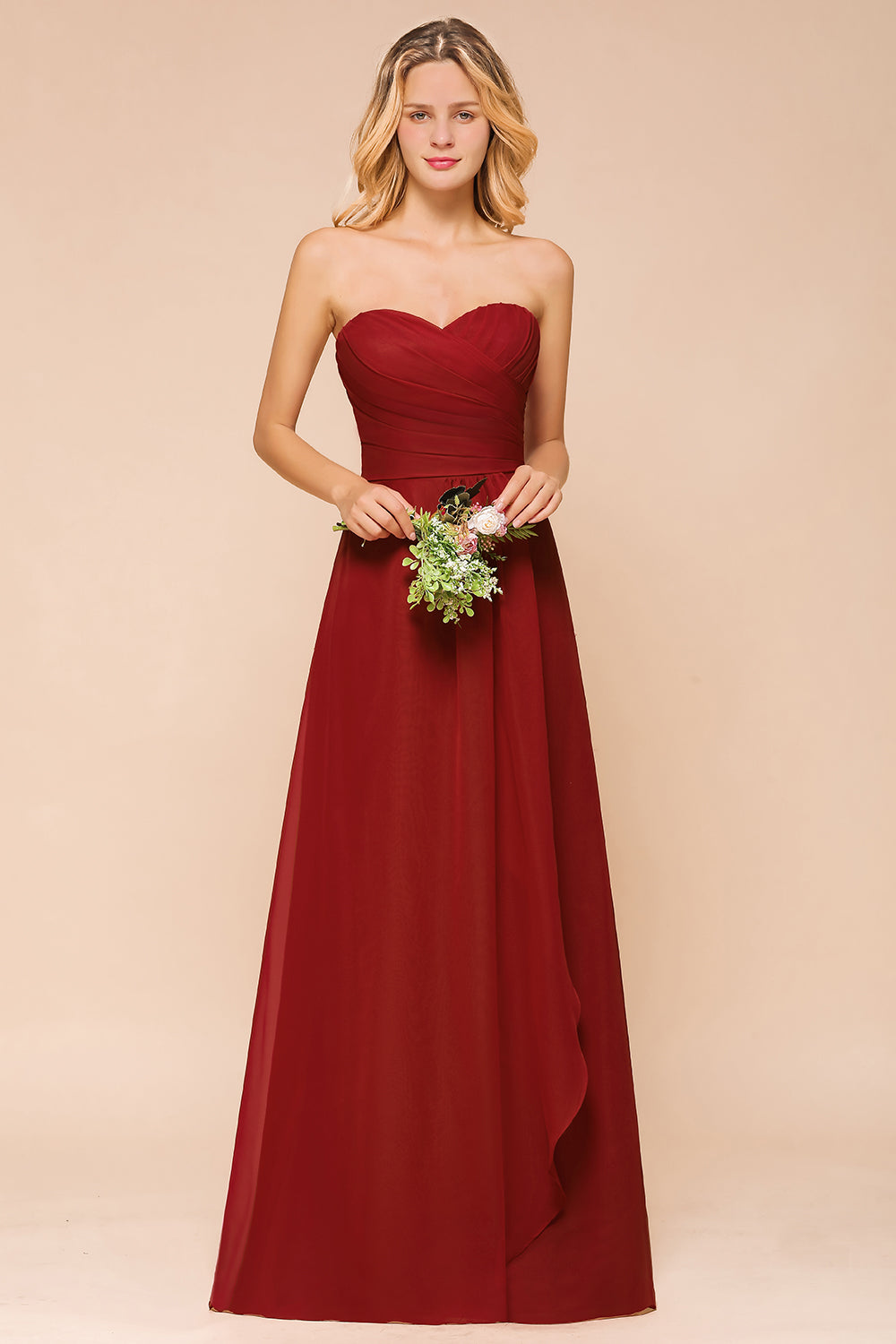 Gorgeous Sweetheart Strapless Rust Bridesmaid Dresses with Ruffle-27dress