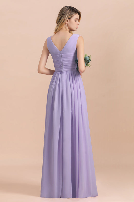 Load image into Gallery viewer, Gorgeous V-Neck Ruffle Lilac Chiffon Affordable Bridesmaid Dress with Ruffle-27dress
