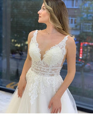 Gorgeous V-Neck Tulle Wedding Dress Sleeveless-27dress