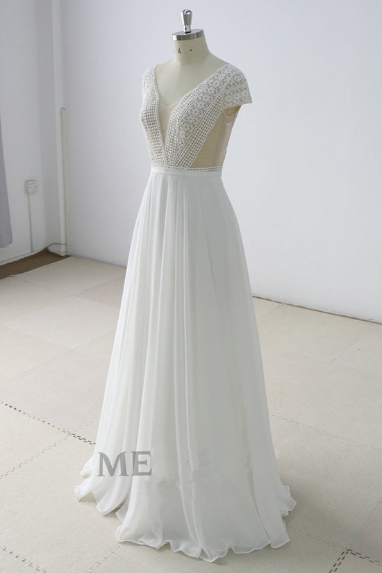 Load image into Gallery viewer, Gorgeous White Lace Backless V-Neck Long Wedding Dress Sleeveless Appliques Bridal Gowns On Sale-27dress
