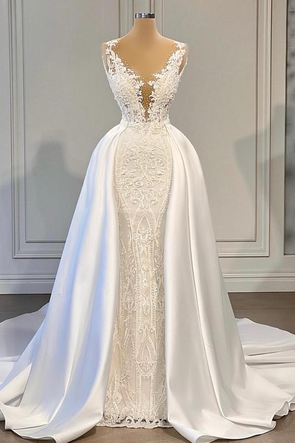 Gorgeous White Mermaid Wedding Dress Lace Appliques With Overskirt From 27dress